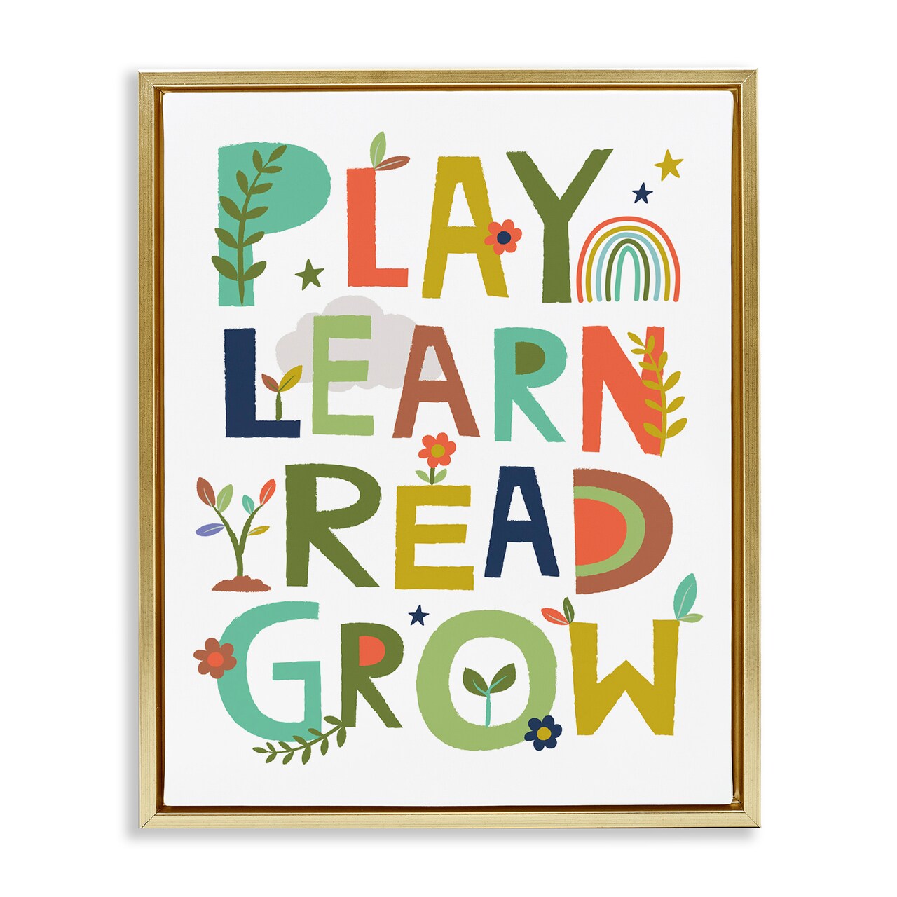 Stupell Industries Play Learn Read Grow Typography Framed Floater Canvas Wall Art